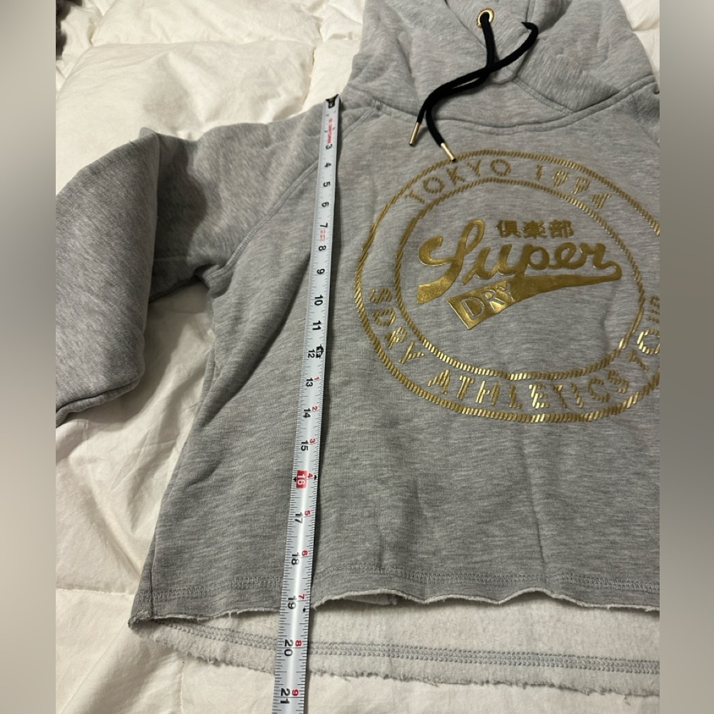 Superdry Ace Metal Crop Hoodie - NWT - Size 10 Gray Hoodie with Gold Logo - Picture 16 of 16